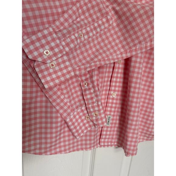 Gazman Easy Care Gingham Check Shirt pink coral & white cotton preppy medium - Picture 9 of 14